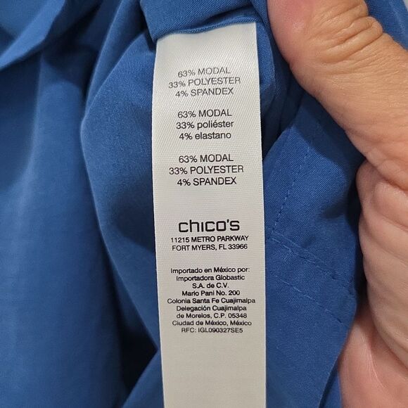 Chico’s Womans Size 2 Button Up Blue Blouse, Tunic - Picture 3 of 5